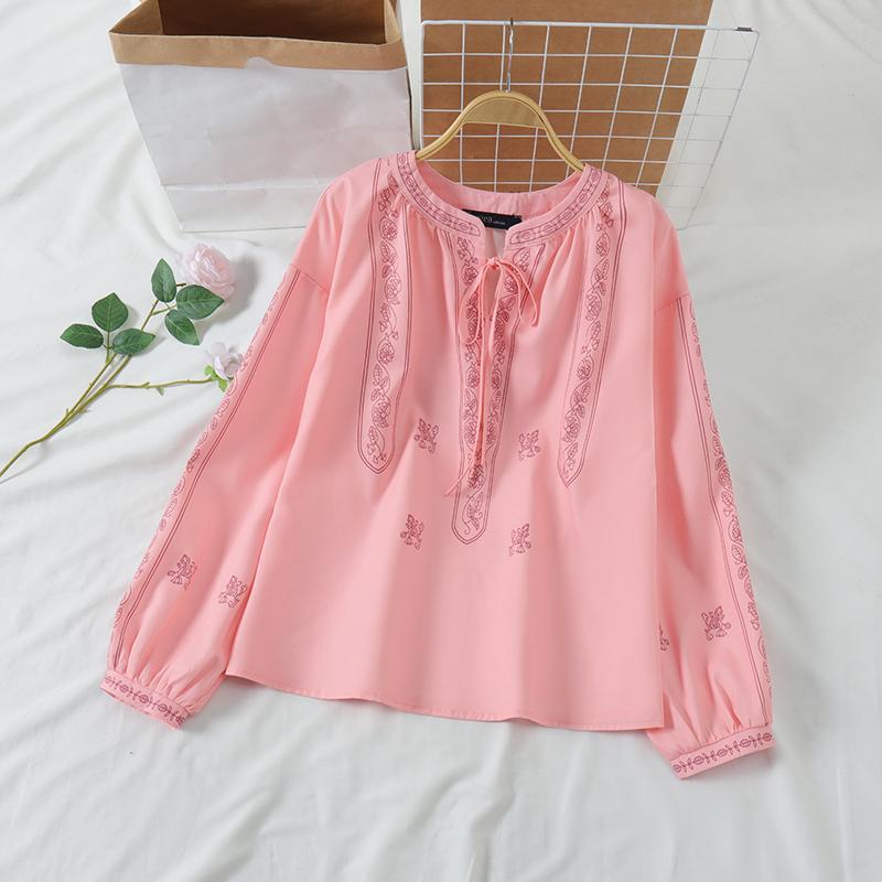 

ZANZEA Женские блузки с круглым вырезом, длинным рукавом, шнуровкой и принтом 2XL розовый