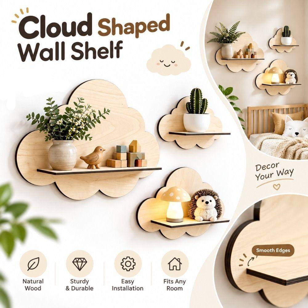 Durable Stable Cloud Shaped Wall Shelves Wall Mounted Cloud Bookshelf Nursery Decor