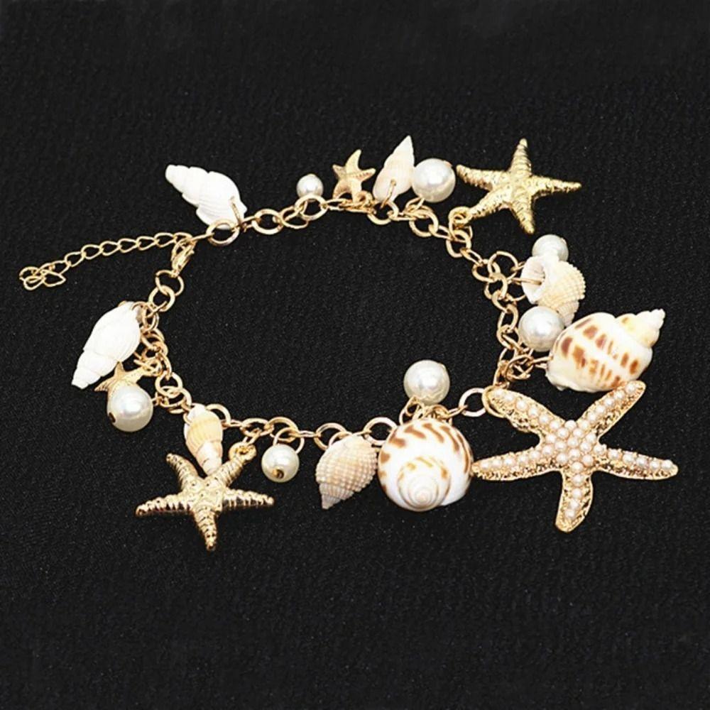 Seashell Bohemian Bead Bracelet Alloy Conch Beaded Wristband Seaside Beach Trip