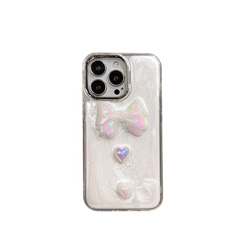 Rhinestone Flower Pearl Mobile Phone Case Is Suitable For Apple 16Pro Xiaoqing Fresh Air Iphone17 Women'S 15 Transparent.