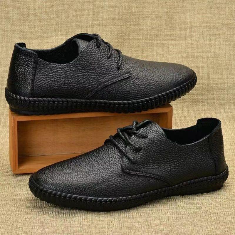 2025 Men's Shoes New Autumn Leather Shoes Men's Doudou Shoes Korean Version Single Shoes Low-top Casual Shoes Lace-up Breathable