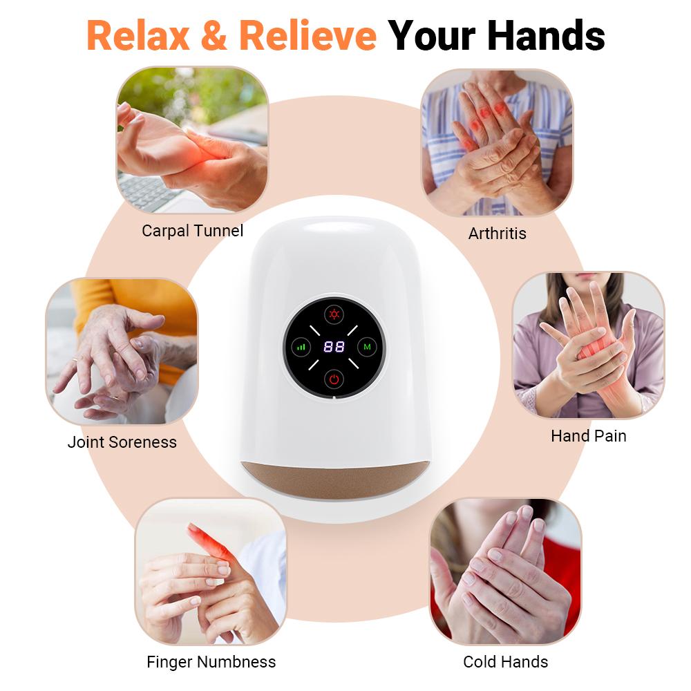 Electric Hand Massager with Airbag Acupoint Pressing Kneading Hot Compress Type-C Charging Palm Relaxation Device