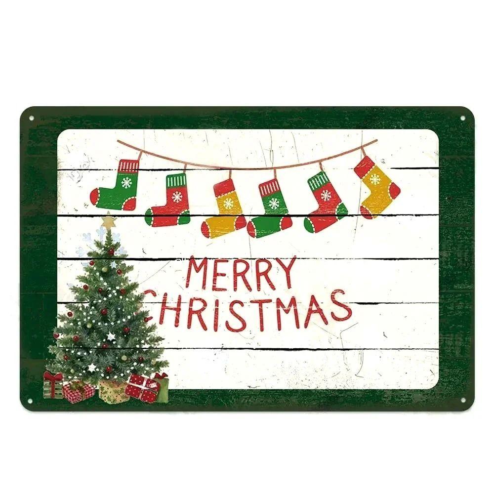 Vintage Christmas Metal Tin Sign Home Festive Wall Decor