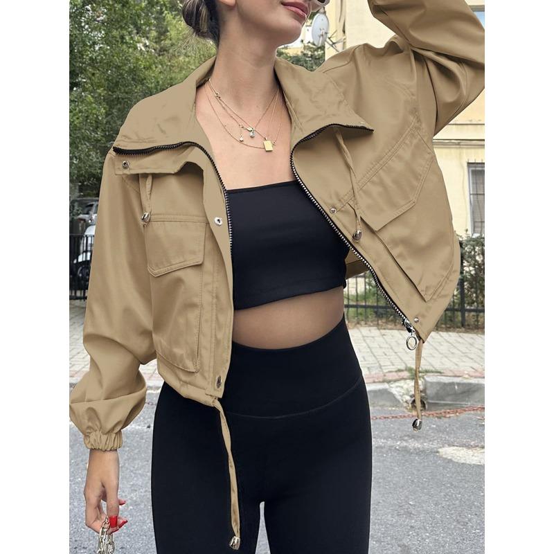 Herbst Neu Damen Unifarbene Damen Kurze Jacke Reißverschluss Windjacke Jacke