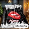 Custom Name Red Lips Art Blanket  Ideal Bedding Blanket Perfect for Travel, Camping, Living Rooms, Offices, Sofas, Fan Christmas gift
