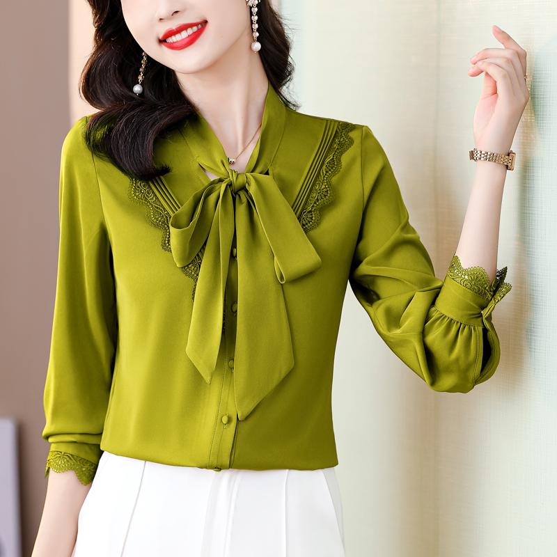 

Брендовая женская блузка из шелка высокого класса с галстуком-бабочкой - Модный стиль 3XL 70-75kg желто-зеленый