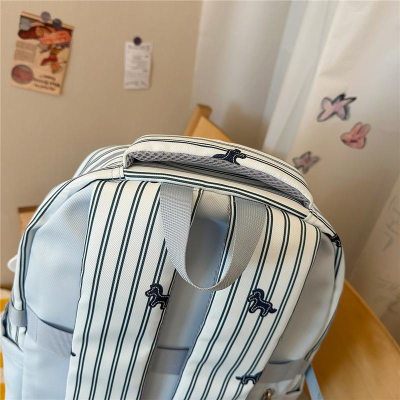 Striped Backpack with Horse Pattern and Front Pocket for School and Daily Use