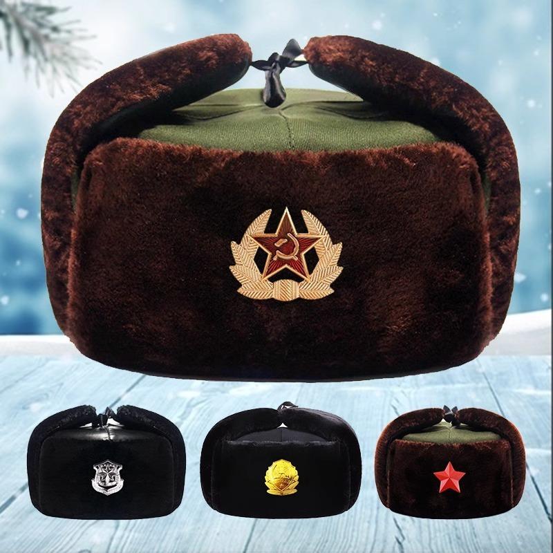 Winter security cotton hat, black thickened velvet leather hat, windproof and warm duty cold-resistant cotton hat