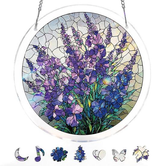 Window Hanging Ornament Suncatcher Puzzle Stained Glass Effect Decorative Light Shadow Art Piece for Balcony Window Decor Gift