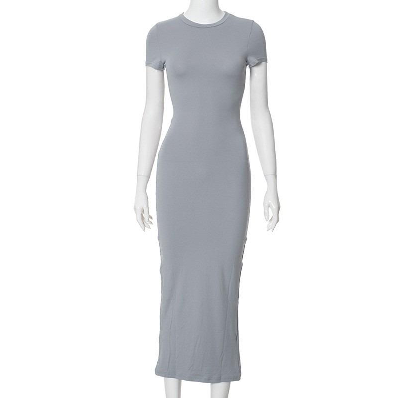 Women's Spring and Summer Solid Color Temperament Slim Short-sleeved Dress