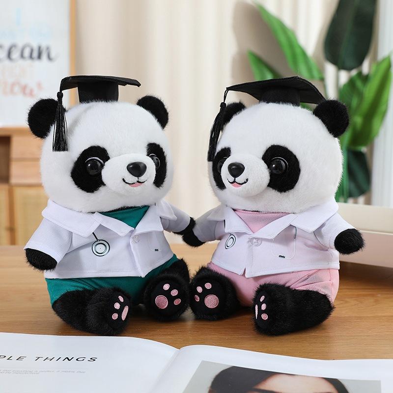 Cute Doctor Black and White Panda Doll Plush Toy Bachelor Panda Doll Student Graduation Season Memorial Ragdoll