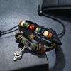 Multilayer Leather Bracelet Handmade Beaded Bracelet Musical Note Bracelet Vintage Hollow Star Bracelet (Multicolor)