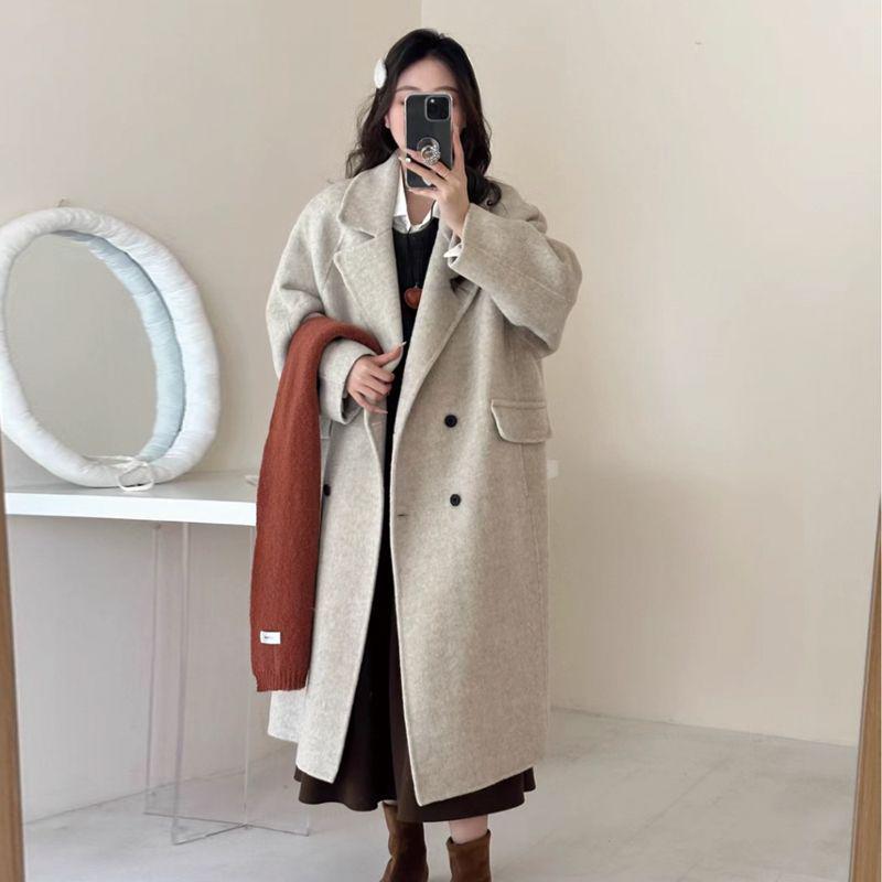 

Women s Luxe Double-Faced Wool Coat - Korean Style, Autumn/Winter, Long & Loose Plus Size, 2025 M (Recommended 130-160 jin)