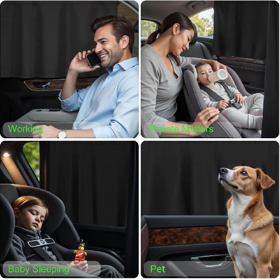 Set Of 3 Car Window Shades, 1 Rear Seat Divider Curtain & 2 Rear Side Window Sun Shades, 95% Light Blocking Car Window Covers Privacy Protection