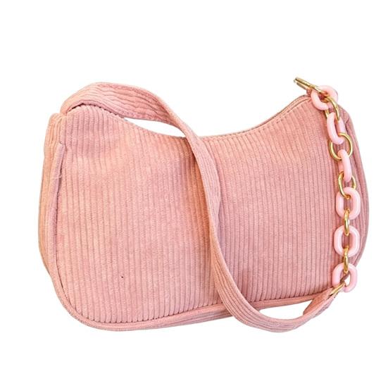 

Women Corduroy Shoulder Bag Stylish Top Handle Bag Crescent Handbag Simple Armpit Bag for Shopping Commuting Dating рожевий
