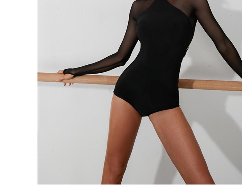 Latin Dance Criss-Cross Back Long Sleeve Leotard with Chest Pad - Women's Style for Southeast Asia, Europe & America.