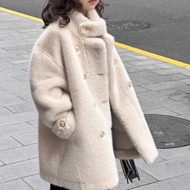 Girls Autumn Winter Imitation Mink Velvet Jackets Loose Casual Sweater Coat