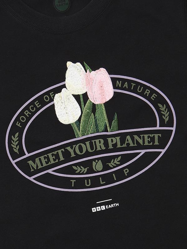 BBC EARTH Embroidery Point Short Sleeve T-Shirt_Black
