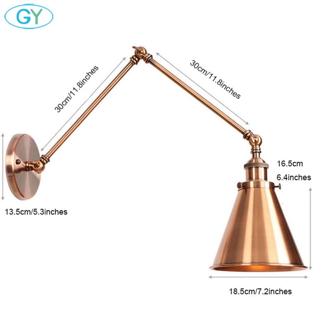 Adjustable Antique Industrial Long Swing Arm Black Wall Lamp Lights Brown Brass Retro Lighting For Bedroom Sconce Fixture