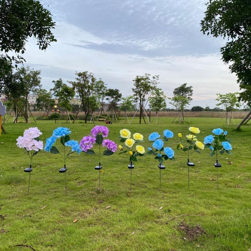 Hydrangea Rose Flower Solar Led Light Outdoor Garden Lawn Lamps for Garden and Vegetable Patch Country House Decoration