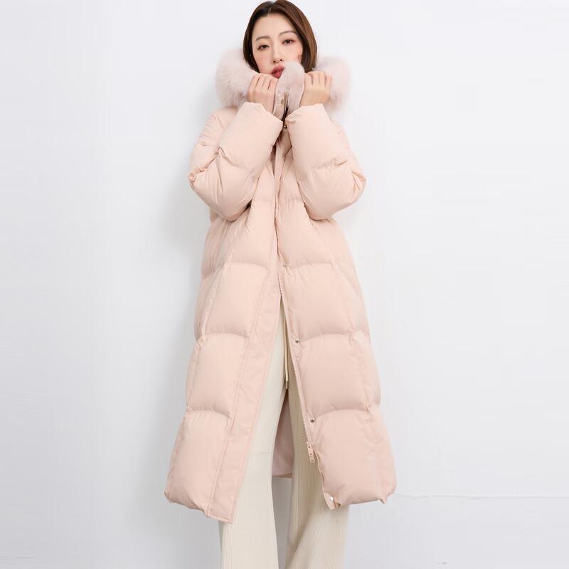 Sancai Women's Plus Size Long 90% Duck Down Jacket with Fox Fur Collar