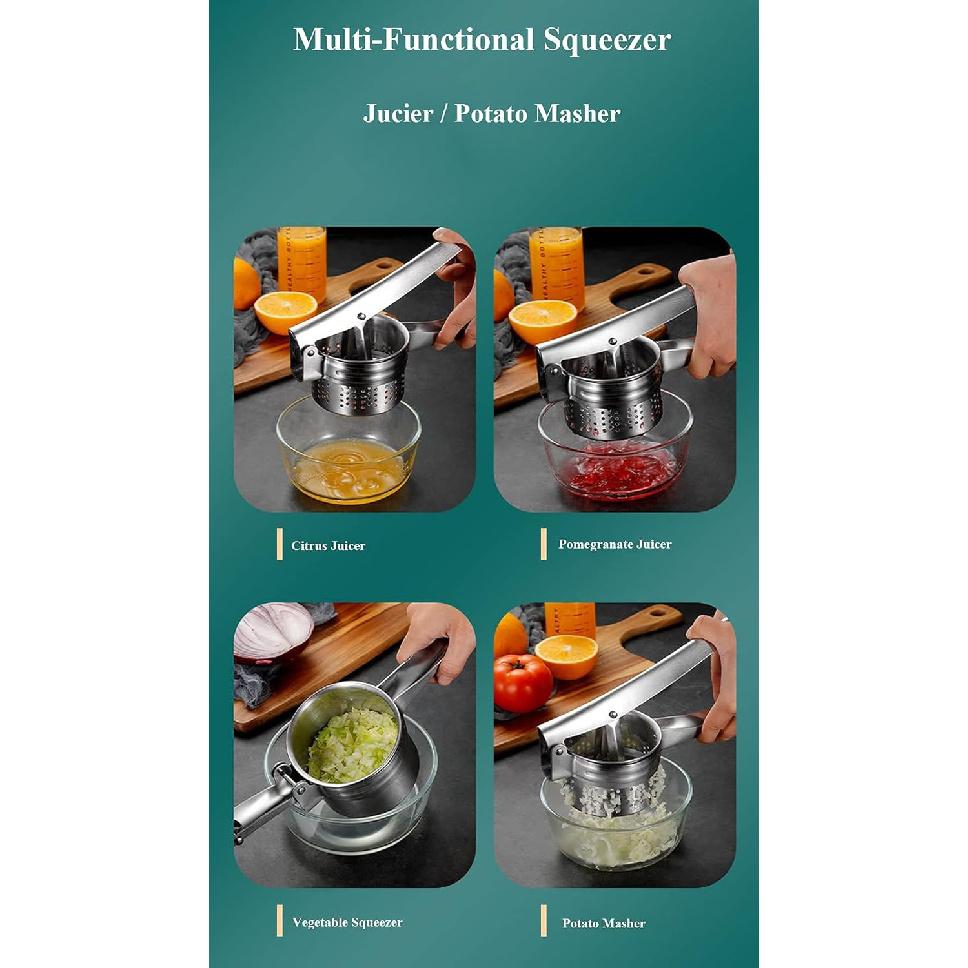 Stainless Steel Vegetable Squeezer, Upgrade Red Silicone Handle Metal Vegetable Water Squeezer for Squeezing Veggie Liquid