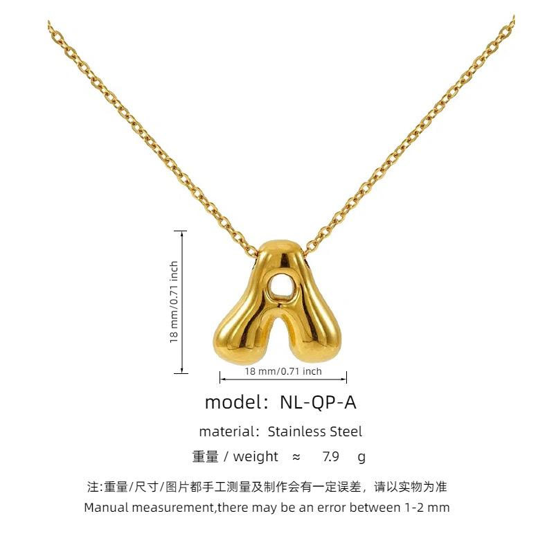 Gold Plated Bubble Letter Initial Necklace, A-M Alphabet Pendant for Women gold (with chain)