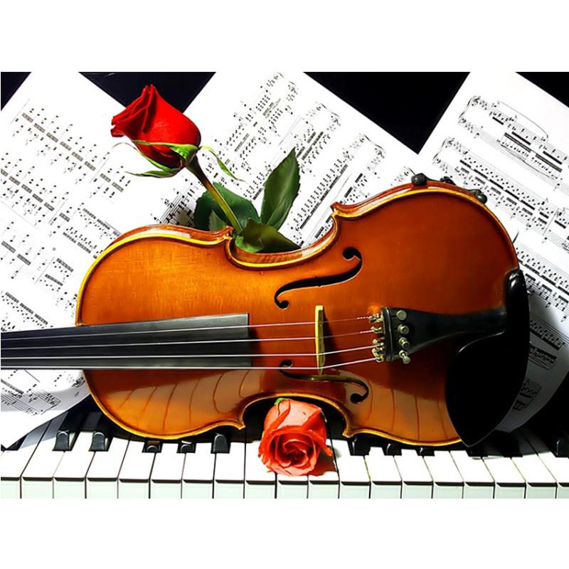 5D DIY Diamond Painting Piano and Roses Diamond Embroidery Cross Stitch Kit Full Rhinestone Mosaic Home Decor