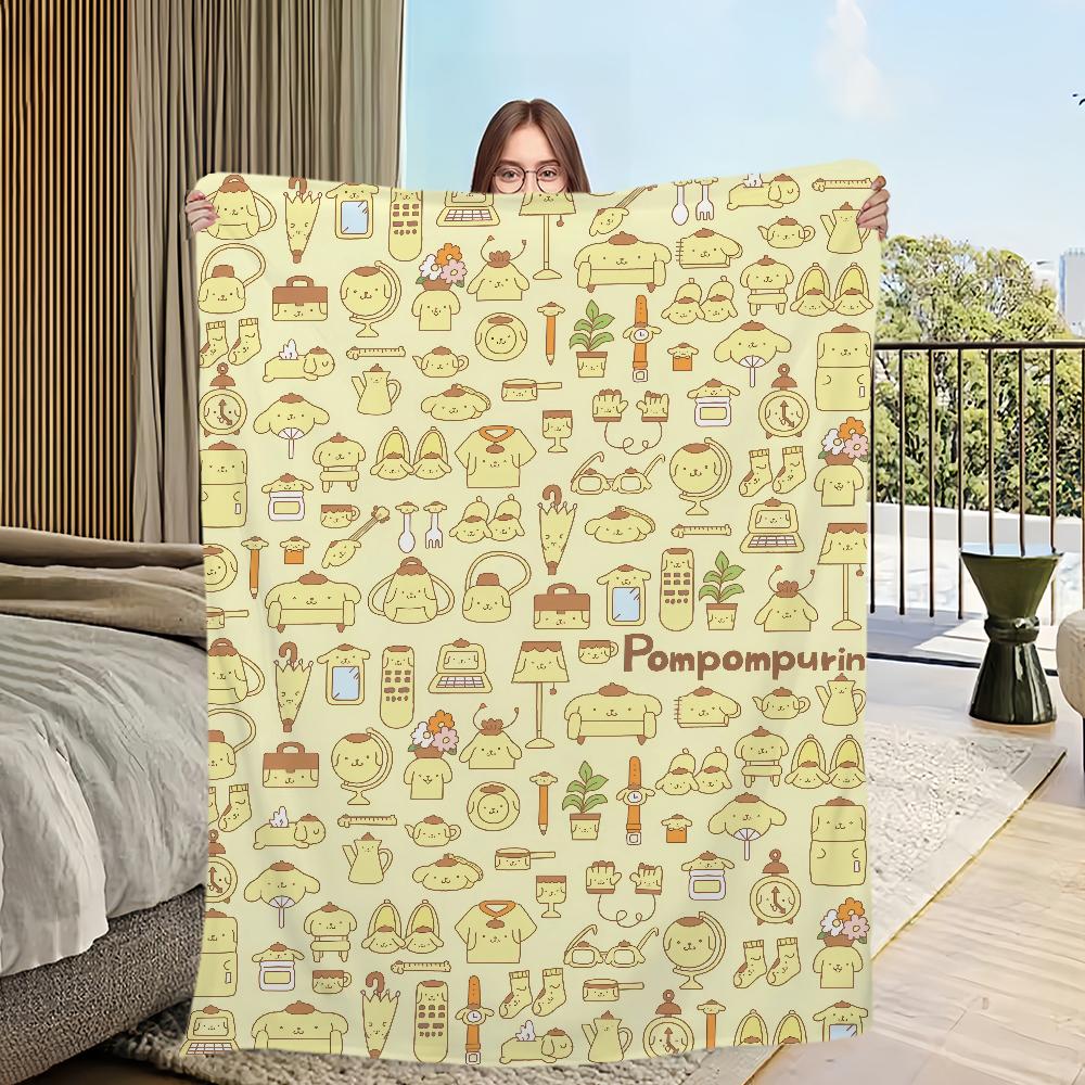 Four DOG Seasons Warm Soft Plush Blanket Purin for Sofa Cartoon Living Room Cute Office Bedroom P-PomPom Travel Gift Flannel