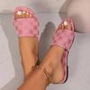 Europeiske og amerikanske plussstørrelse broderte tøfler med flat bunn for kvinners utendørs bruk, lette strand-casual tøfler