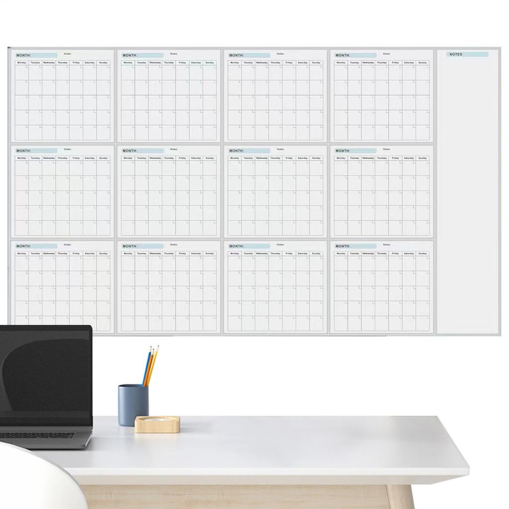 Trocken abwischbarer Jahres-Whiteboard-Kalender, löschbarer 12-Monats-Terminplaner, wiederverwendbares leeres Whiteboard, Jahreskalender für To-do-Listen
