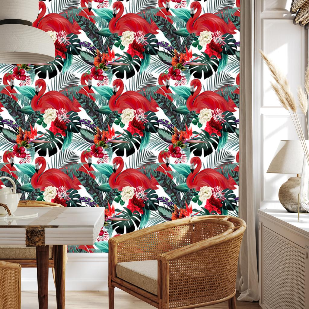 Wallpaper Flowers Plants and Flamingos for Living Room and Bedroom 50x1000