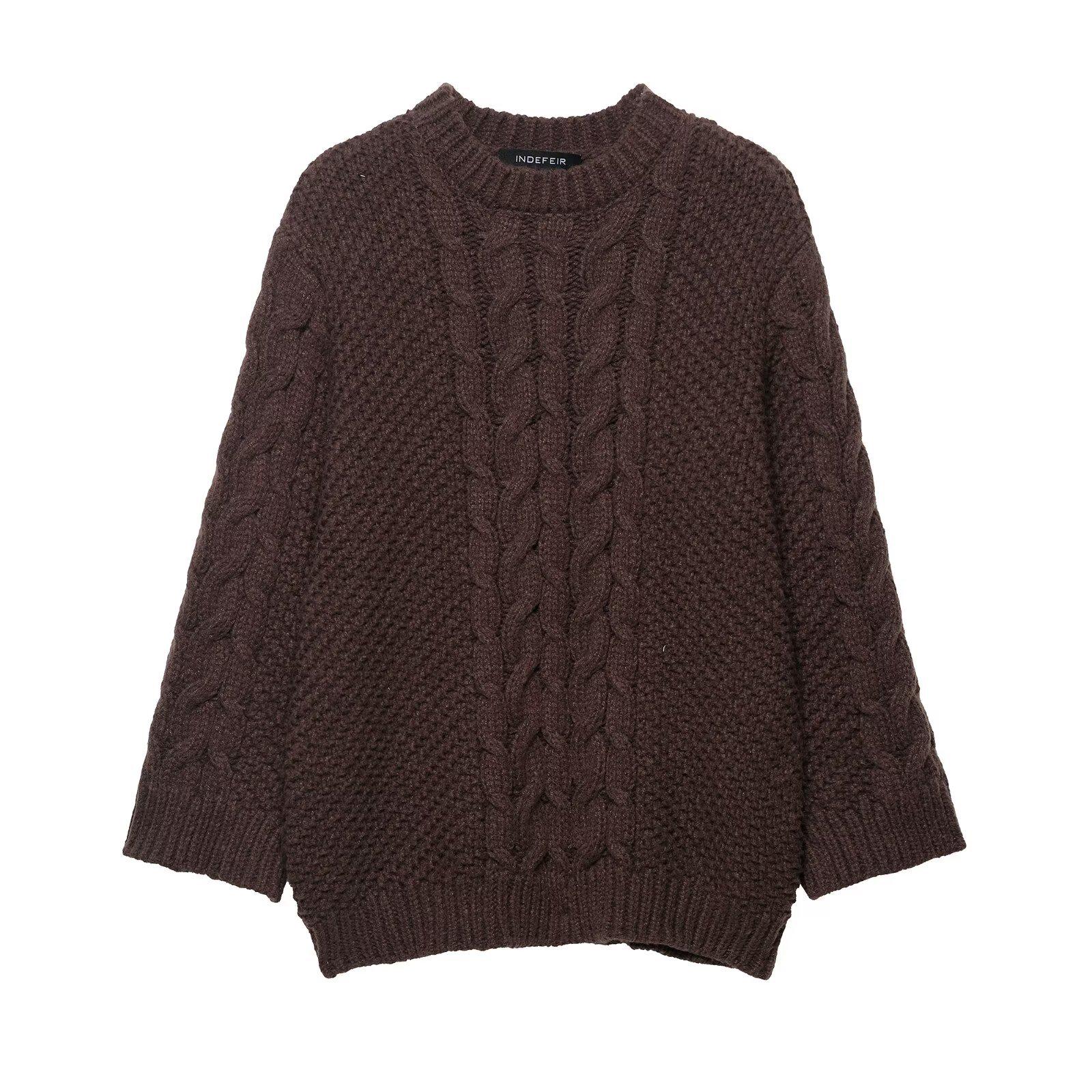 

Retro European & American Style Cable Knit Sweater with Big Sleeves for Women Small