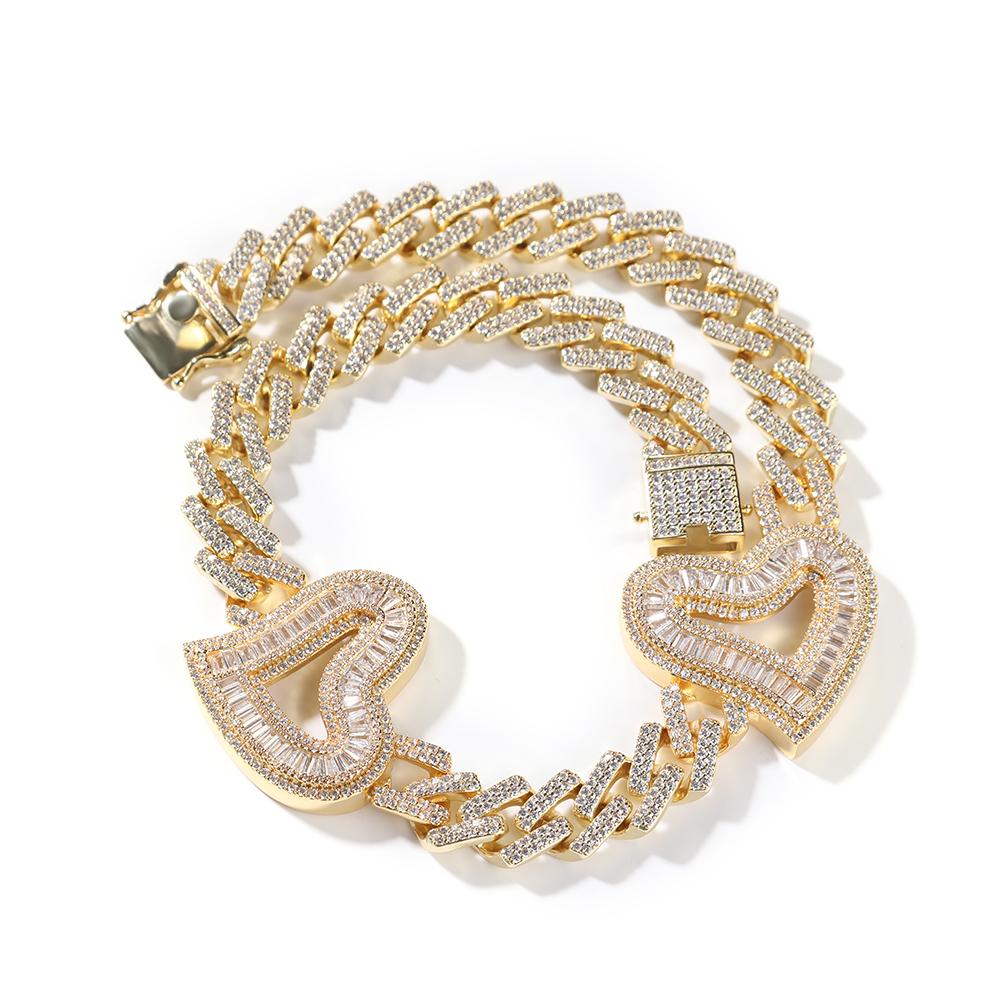 

THE BLING KING Big Hollow Hearts Two Colors CZ With Miami Cuban Necklace Iced Out Baguettecz Fashion Hiphop Jewelry 7inch 1 heart золотой