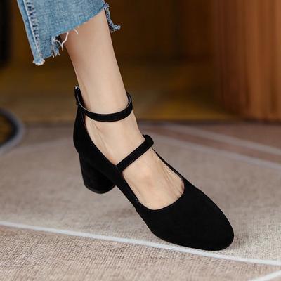 Autumn French High Heels Mary Jane Shoes for Women Pumps Retro Round Toe Thick Heel Comfortable Dress Black Platform Sandals