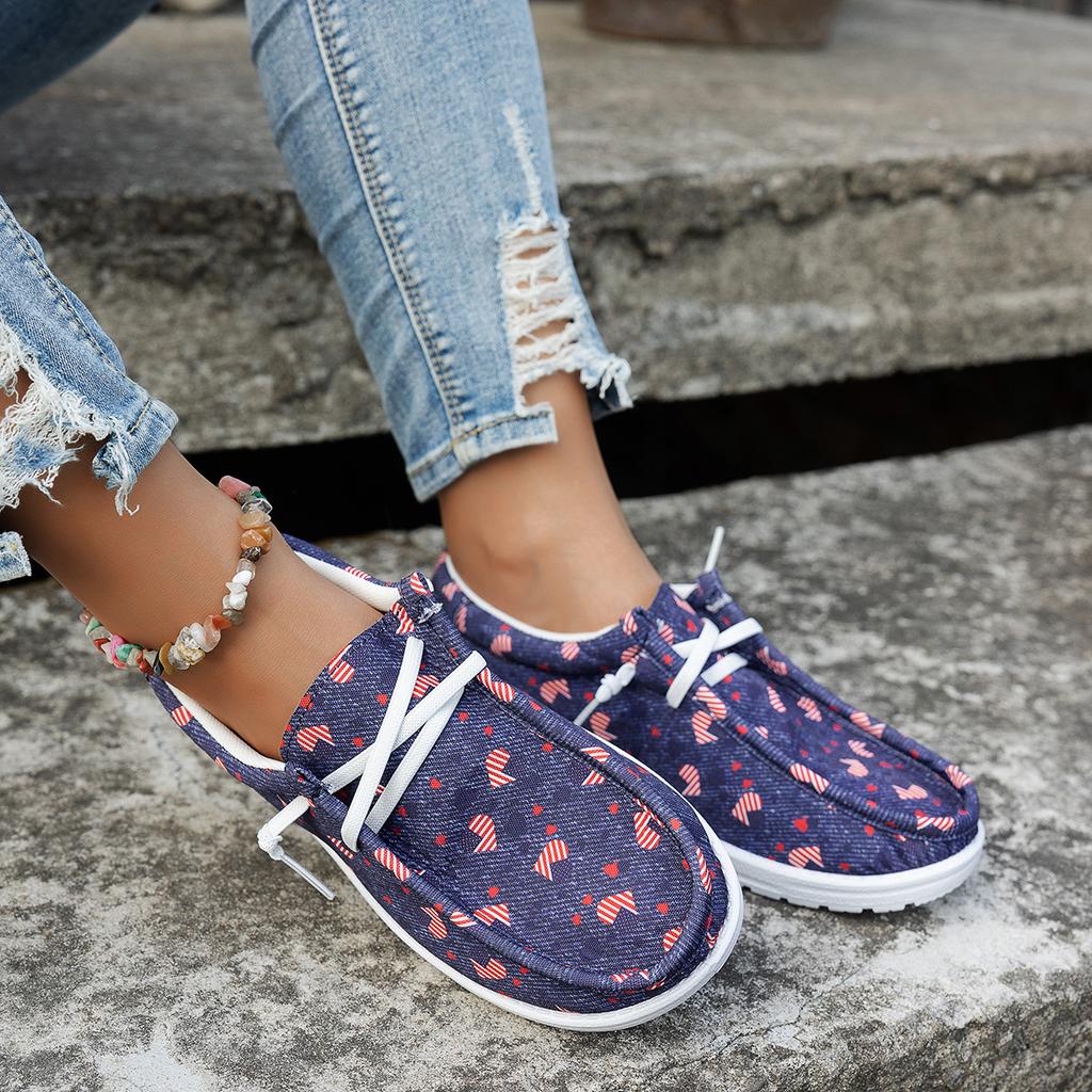 Übergröße lässige Dameneinzel-Schuhe Frühling und Herbst Canvas flachsohlig zum Schnüren Low-Top Damen-Einzelschuhe