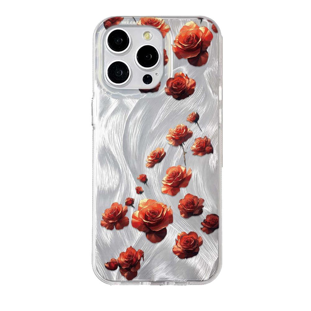 Red rose print Phone Case For iPhone 16 11 13 15 Pro Max 14 Plus 12 14promax 13promax 16E X XR 7 8 Silicone Shine Covers