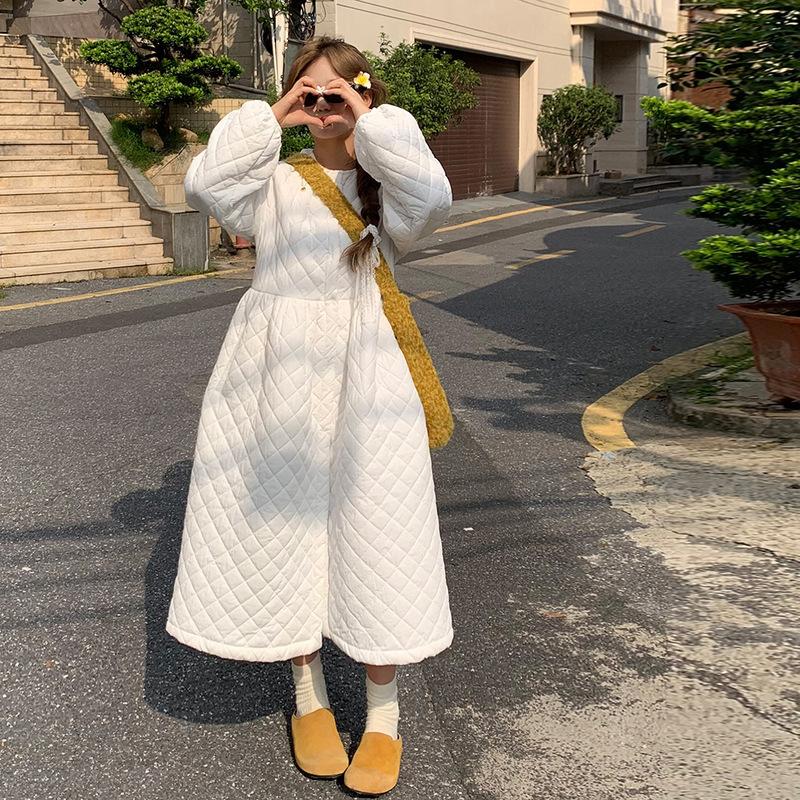 Large long loose winter clothes thickened temperament dress new down cotton knee puffy skirt cotton clothes maternity clothes