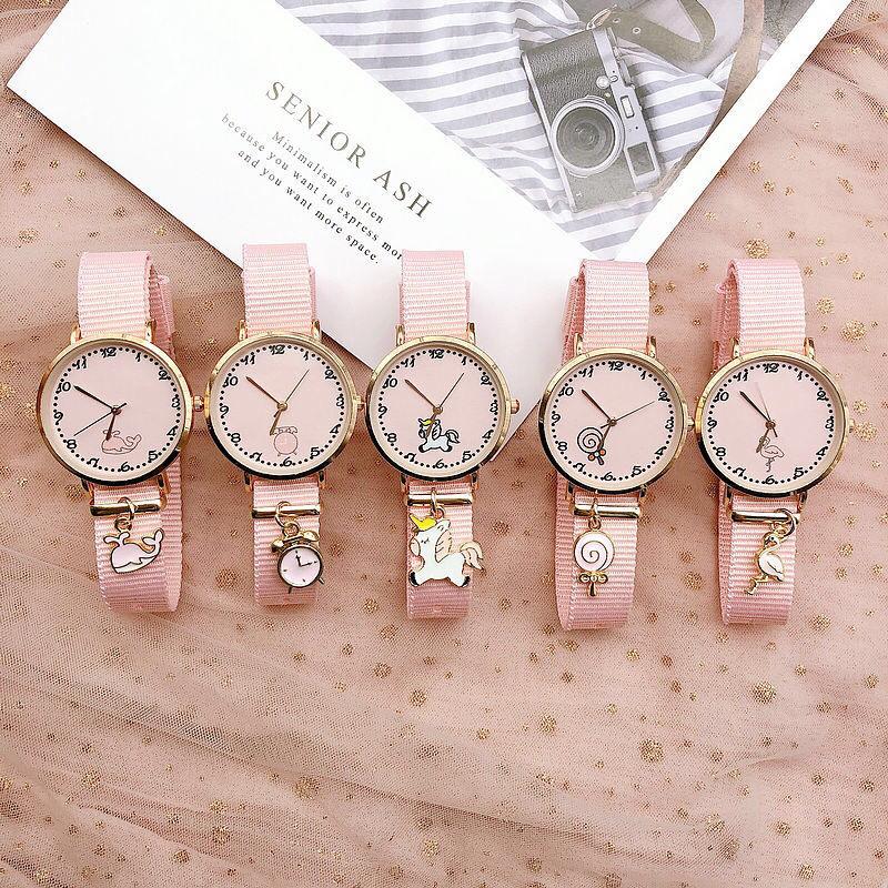 UTHAI BK78 Casual and Fashionable Women Watch Canvas Strap Small Pattern Pendant Quartz Watch Cute Clock Gift Watchs for Woman