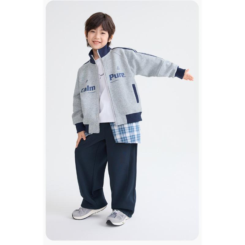 Boys Stand Collar Zip Up Cardigan Baseball Jacket Kids Casual Outerwear