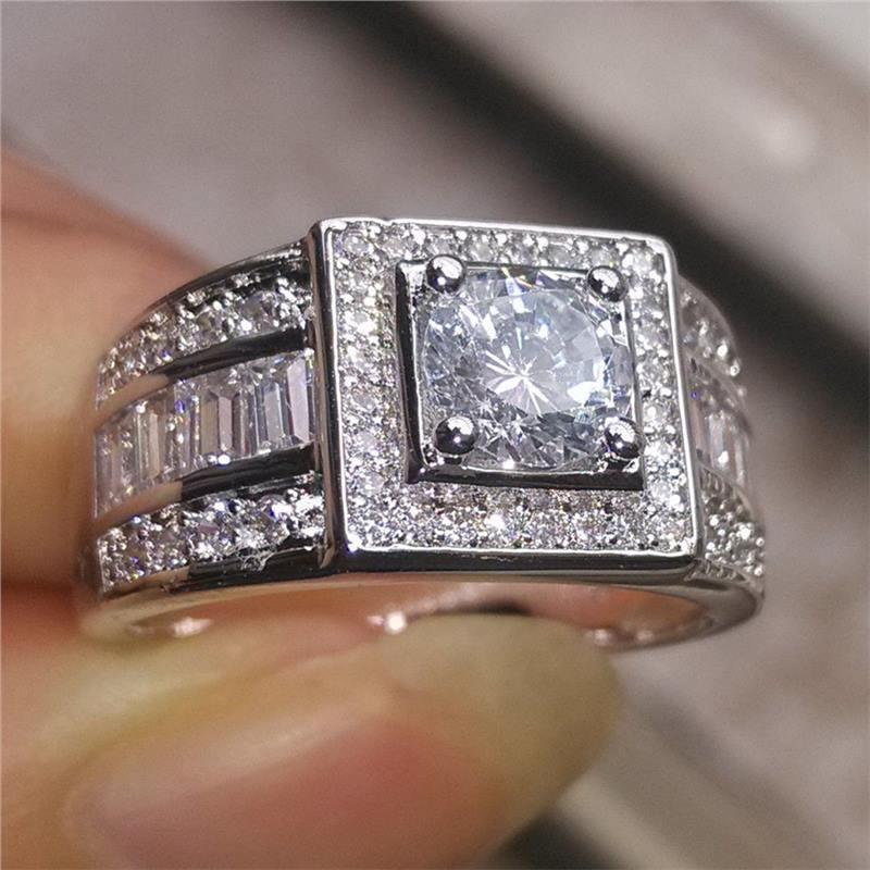 

Men s 18K White Gold Pavé Set Square Diamond Wedding Ring - Unique European Design Size 10 белого золота