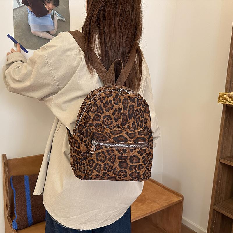 Schoolbag Leopard Print Women's Backpack 1011 Spring New Versatile Student Schoolbag Large Capacity Mini Outdoor Travel Backpack
