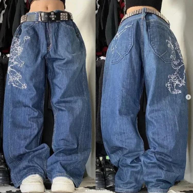 ZYLLO Blugi largi americani retro noi hip-hop de stradă feminin Y2K Harajuku talie înaltă pantaloni cu picior lat gotic pantaloni largi pantaloni de stradă