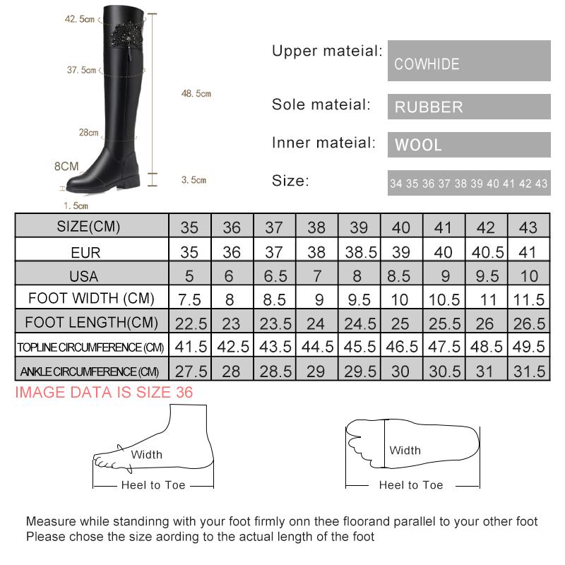Mode Winter Oberschenkelhohe Stiefel Damen Echtes Leder Naturwolle Damen Lange Stiefel Hohe Absätze Große Größe Damen Overknee-Stiefel