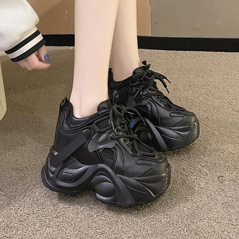 Fashion 9.5CM Autumn Women Casual Sports Shoes All-match Comfortable Women's Chunky Sneakers Breathable Mesh Spring High Platform Shoes