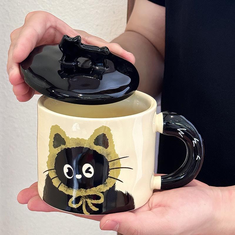 Ceramic Cat Mug with Lid - Cute Office Cup, Couple Gift, Souvenir Boxed, Birthday Present