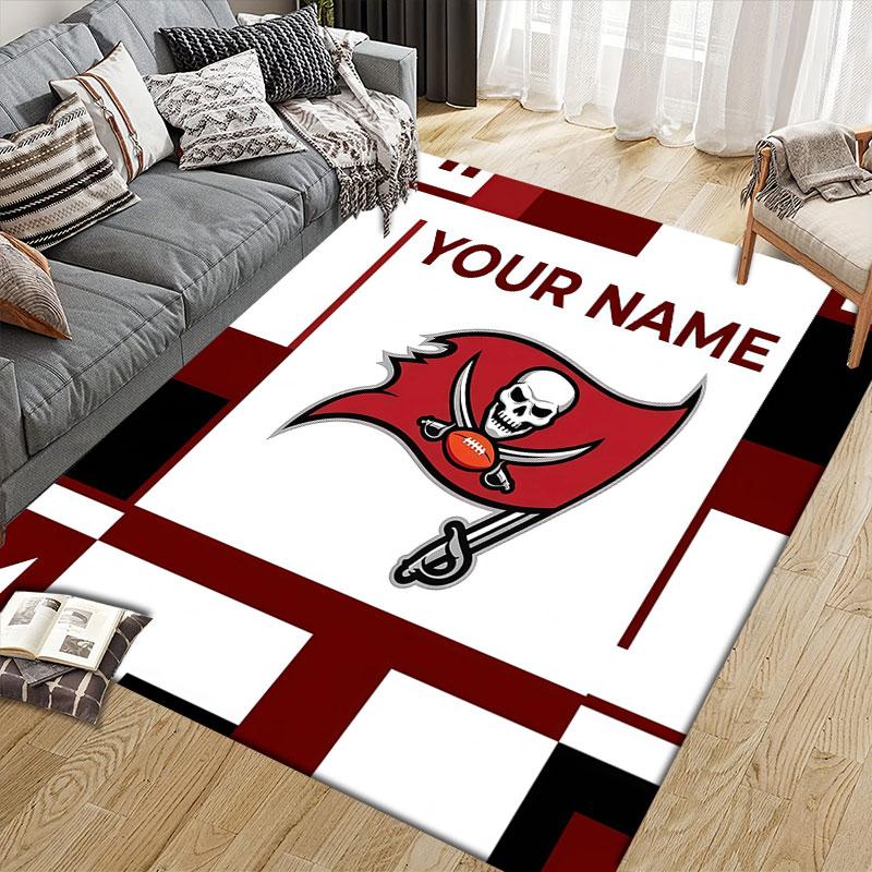 Custom Name,Tampa Bay Buccaneers Home Sofa Decoration for Living Room & Bedroom, Non‑Slip Play Flannel Floor Mat for Game Room