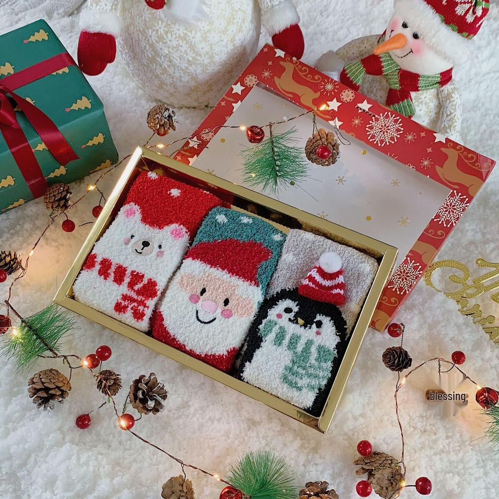 Gift Boxed Women's Festive Coral Fleece Socks - Christmas & Halloween Winter Sleep Socks