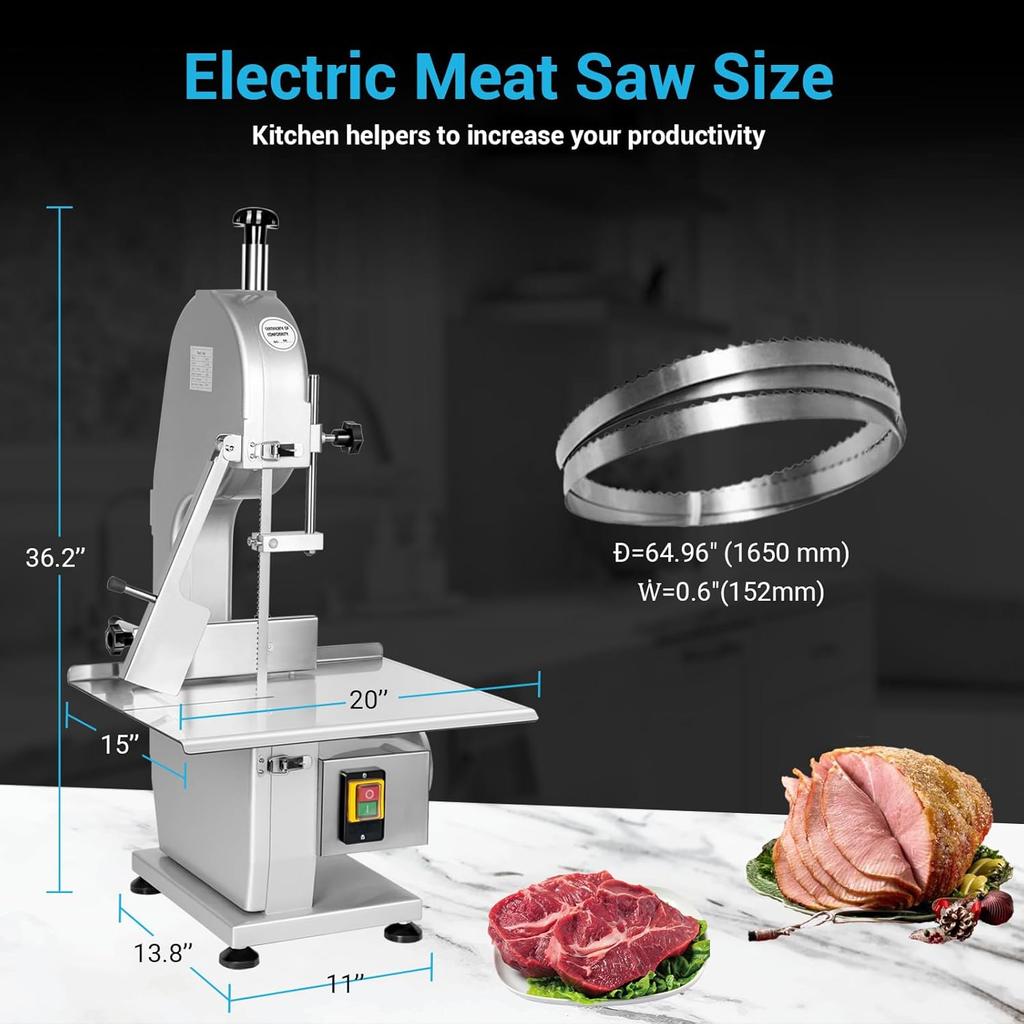 Commercial Electric Meat Bone Saw Machine 750W/1500W Stainless Steel Blade Bone Bandsaw Machine Workbench Countertop Bonesaw
