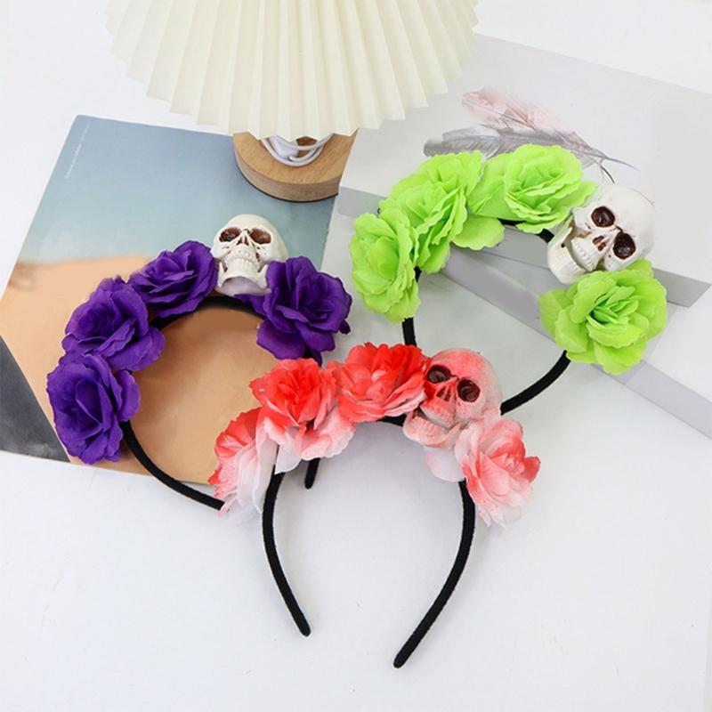 Halloween Totenkopf Blumige Stirnbänder Mit Plastik Kostüm Haaraccessoires Für Kostümpartys Und Gruselige Veranstaltungen